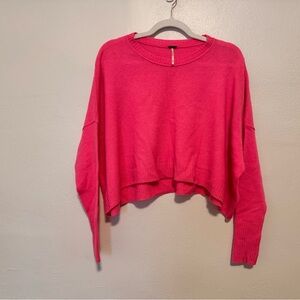 Free People Bright Pink Cropped Cashmere Sweatshirt